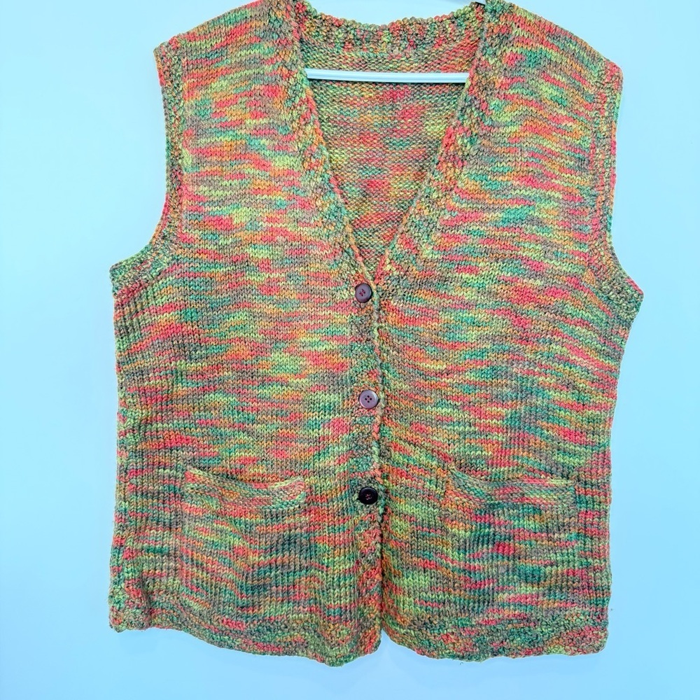 Multicolor Hand-Knit V-Neck Button Vest - Picture 2 of 11